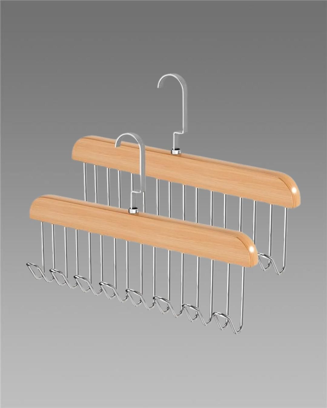 Multifunctional Wooden Hanger with Metal Hooks (Pack of 2)